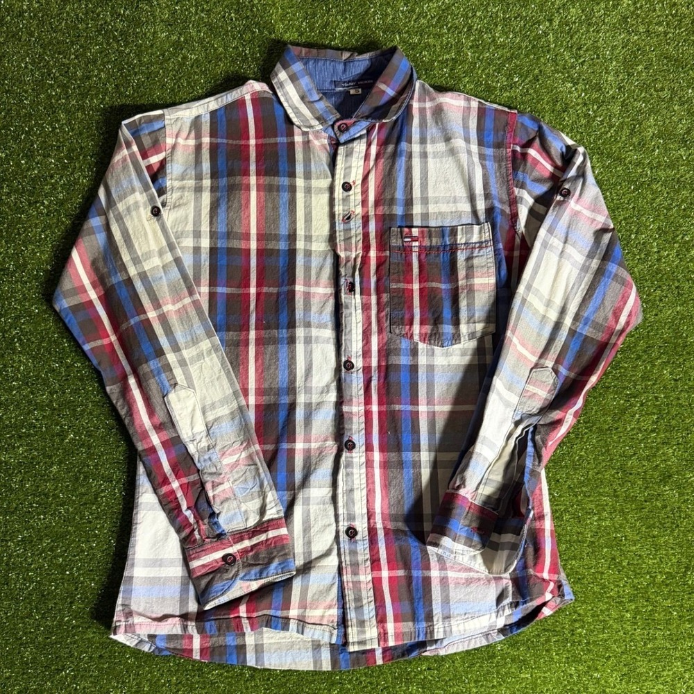Tommy Hilfiger Mens Plaid Button Down Shirt Red Blue White Roll Tab Sleeve Small - Picture 3 of 8